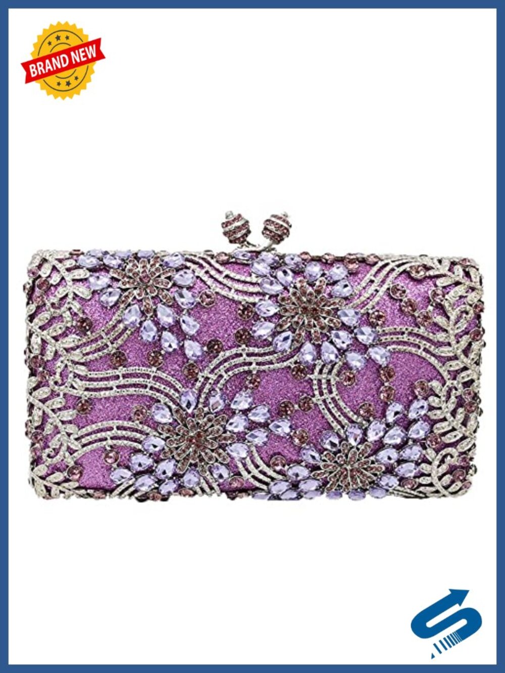Rhinestone Floral Clutch Evening Bag with Detachable Chain Straps